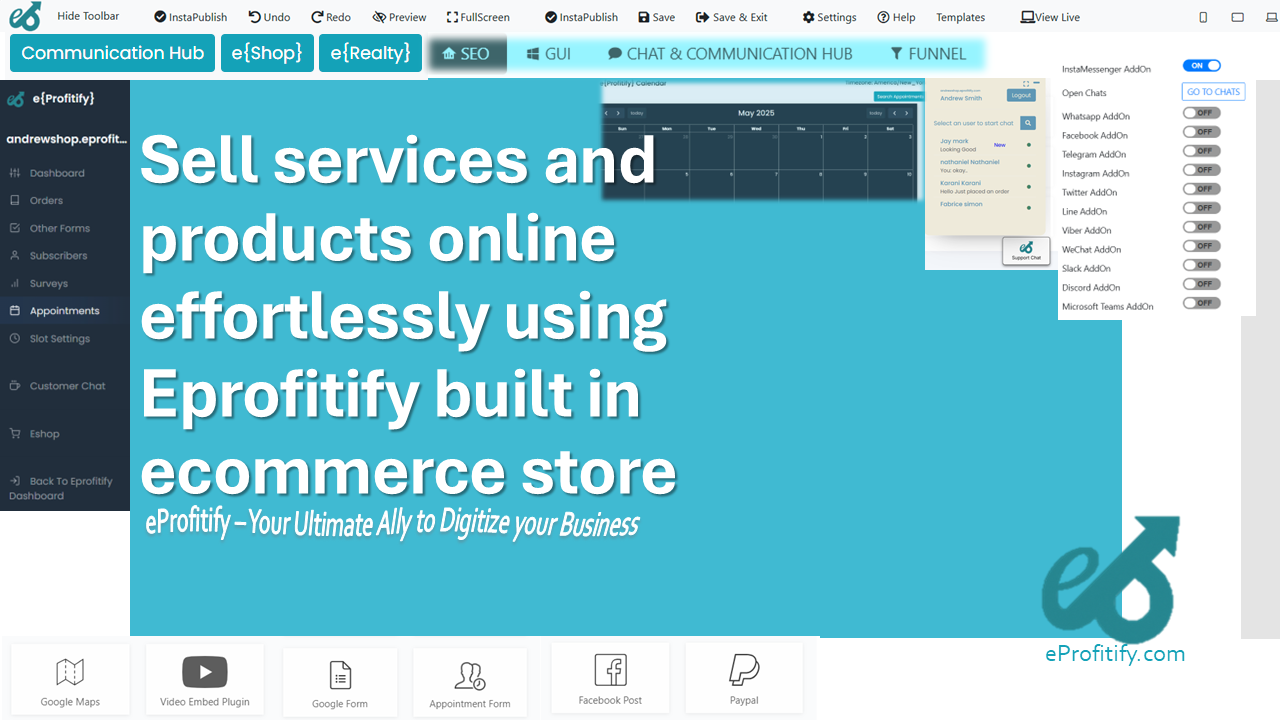 Sell services and products online effortlessly using Eprofitify built in ecommerce store
